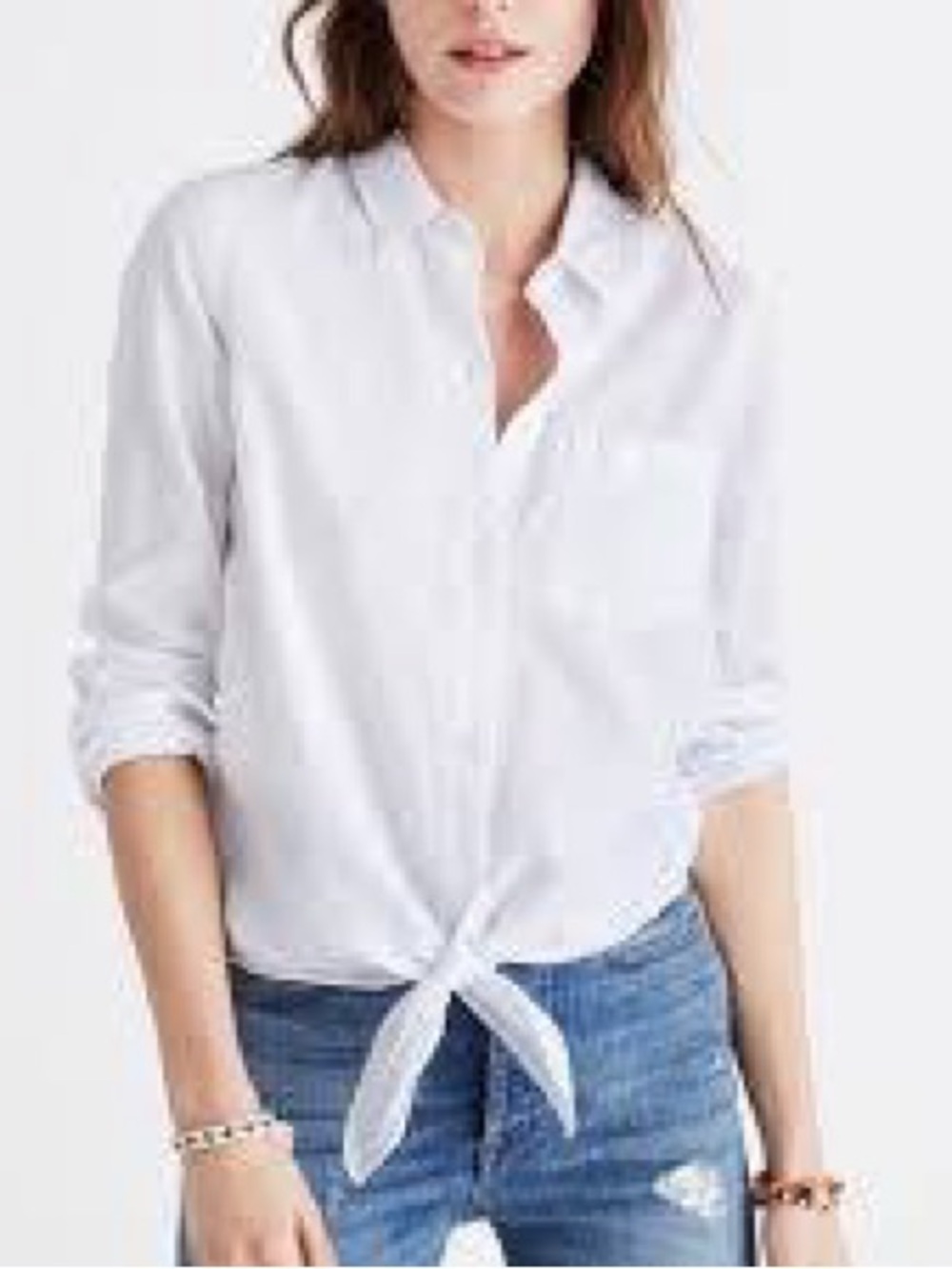 Madewell White Button-Up Tie Front Shirt